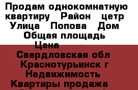 Продам однокомнатную квартиру › Район ­ цетр › Улица ­ Попова › Дом ­ 65 › Общая площадь ­ 30 › Цена ­ 450 000 - Свердловская обл., Краснотурьинск г. Недвижимость » Квартиры продажа   . Свердловская обл.,Краснотурьинск г.